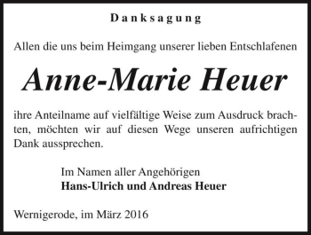 Traueranzeige von Anne-Marie Heuer  von Magdeburger Volksstimme