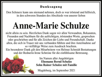 Traueranzeige von Anne-Marie Schulze  von Magdeburger Volksstimme