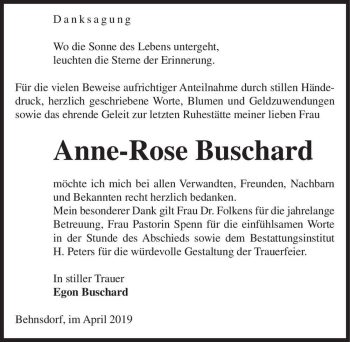 Traueranzeige von Anne-Rose Buschard  von Magdeburger Volksstimme
