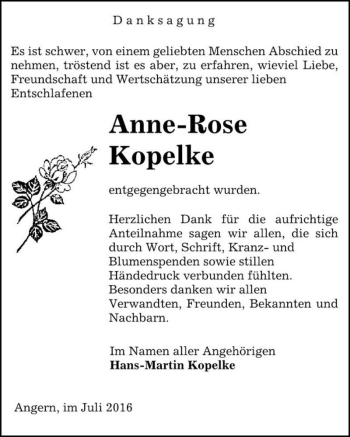 Traueranzeige von Anne-Rose Kopelke  von Magdeburger Volksstimme