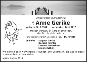 Traueranzeige von Anne Gerike  von Magdeburger Volksstimme