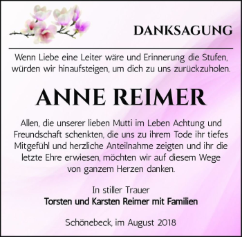 Traueranzeige von Anne Reimer  von Magdeburger Volksstimme
