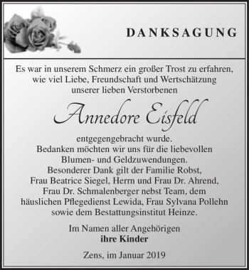 Traueranzeige von Annedore Eisfeld  von Magdeburger Volksstimme