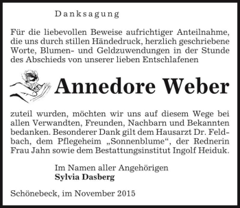 Traueranzeige von Annedore Weber  von Magdeburger Volksstimme