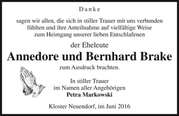Traueranzeige von Annedore und Bernhard Brake  von Magdeburger Volksstimme