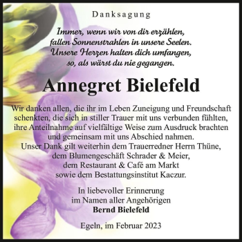 Traueranzeige von Annegret Bielefeld  von Magdeburger Volksstimme