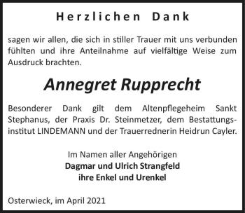 Traueranzeige von Annegret Rupprecht  von Magdeburger Volksstimme