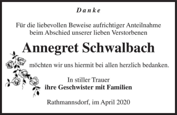 Traueranzeige von Annegret Schwalbach  von Magdeburger Volksstimme