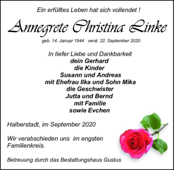 Traueranzeige von Annegrete Christina Linke  von Magdeburger Volksstimme
