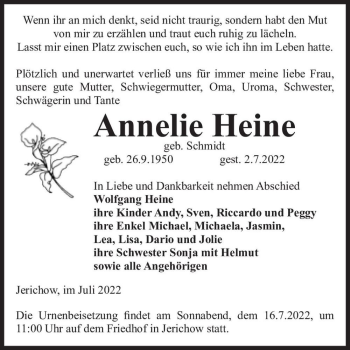 Traueranzeige von Annelie Heine (geb. Schmidt)  von Magdeburger Volksstimme