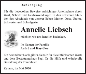 Traueranzeige von Annelie Liebsch  von Magdeburger Volksstimme