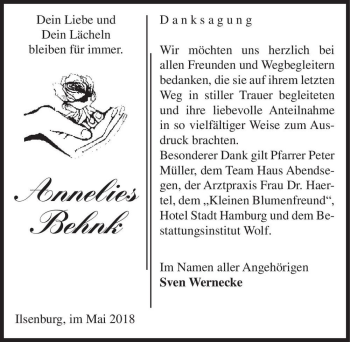 Traueranzeige von Annelies Behnk  von Magdeburger Volksstimme