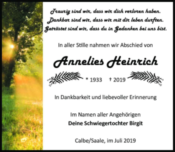 Traueranzeige von Annelies Heinrich  von Magdeburger Volksstimme