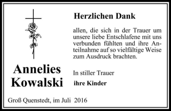 Traueranzeige von Annelies Kowalski  von Magdeburger Volksstimme
