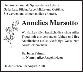 Traueranzeige von Annelies Marsotto  von Magdeburger Volksstimme