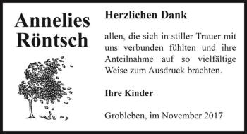 Traueranzeige von Annelies Röntsch  von Magdeburger Volksstimme
