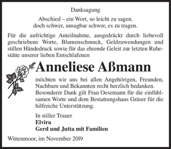 Traueranzeige von Anneliese Aßmann  von Magdeburger Volksstimme