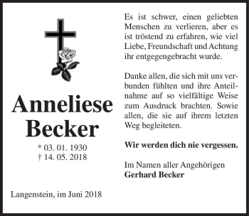 Traueranzeige von Anneliese Becker  von Magdeburger Volksstimme