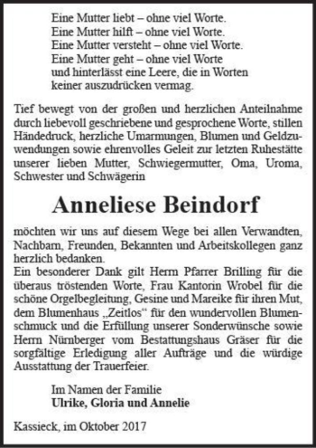 Traueranzeige von Anneliese Beindorf  von Magdeburger Volksstimme