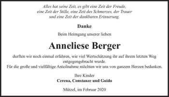 Traueranzeige von Anneliese Berger  von Magdeburger Volksstimme