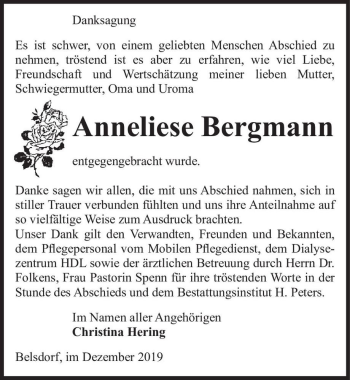Traueranzeige von Anneliese Bergmann  von Magdeburger Volksstimme