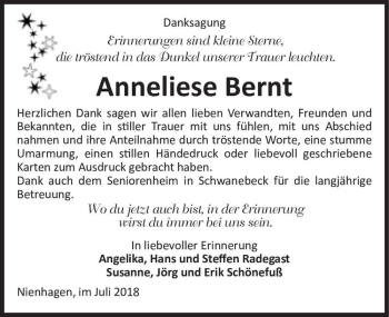 Traueranzeige von Anneliese Bernt  von Magdeburger Volksstimme