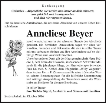 Traueranzeige von Anneliese Beyer  von Magdeburger Volksstimme
