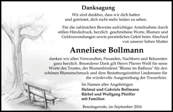 Traueranzeige von Anneliese Bollmann  von Magdeburger Volksstimme