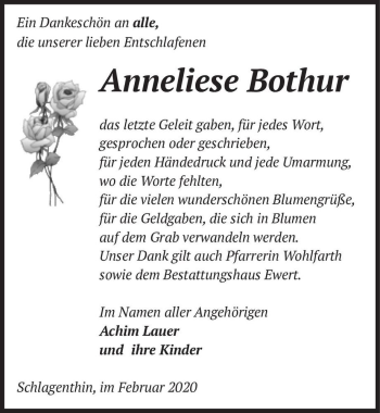 Traueranzeige von Anneliese Bothur  von Magdeburger Volksstimme
