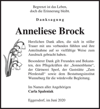 Traueranzeige von Anneliese Brock  von Magdeburger Volksstimme