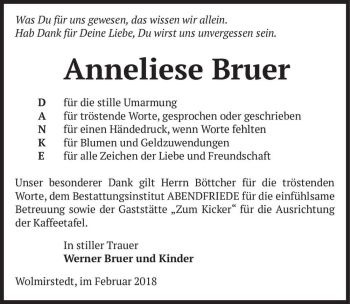 Traueranzeige von Anneliese Bruer  von Magdeburger Volksstimme