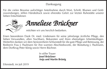 Traueranzeige von Anneliese Brückner  von Magdeburger Volksstimme