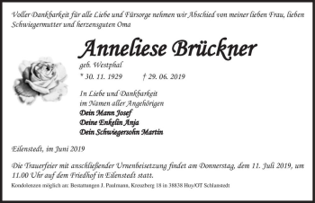 Traueranzeige von Anneliese Brückner (geb. Westphal)  von Magdeburger Volksstimme