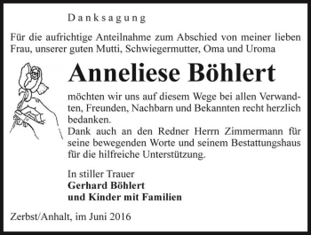 Traueranzeige von Anneliese Böhlert  von Magdeburger Volksstimme