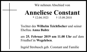 Traueranzeige von Anneliese Constant  von Magdeburger Volksstimme