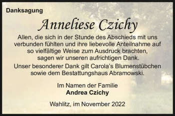 Traueranzeige von Anneliese Czichy  von Magdeburger Volksstimme