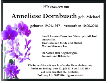 Traueranzeige von Anneliese Dornbusch (geb. Michael)  von Magdeburger Volksstimme