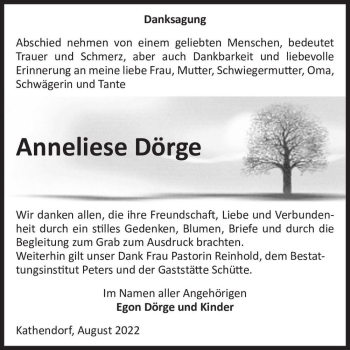 Traueranzeige von Anneliese Dörge  von Magdeburger Volksstimme