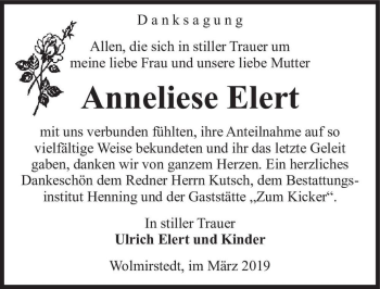 Traueranzeige von Anneliese Elert  von Magdeburger Volksstimme