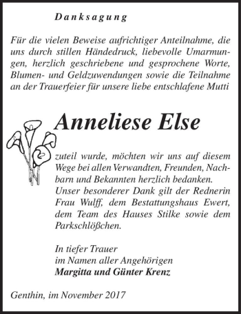 Traueranzeige von Anneliese Else  von Magdeburger Volksstimme