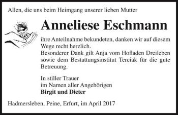 Traueranzeige von Anneliese Eschmann  von Magdeburger Volksstimme