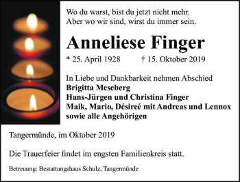 Traueranzeige von Anneliese Finger  von Magdeburger Volksstimme