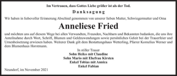Traueranzeige von Anneliese Fried  von Magdeburger Volksstimme