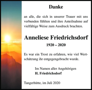 Traueranzeige von Anneliese Friedrichsdorf  von Magdeburger Volksstimme