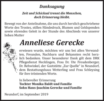 Traueranzeige von Anneliese Gerecke  von Magdeburger Volksstimme