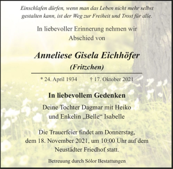 Traueranzeige von Anneliese Gisela Eichhöfer (Fritzchen)  von Magdeburger Volksstimme