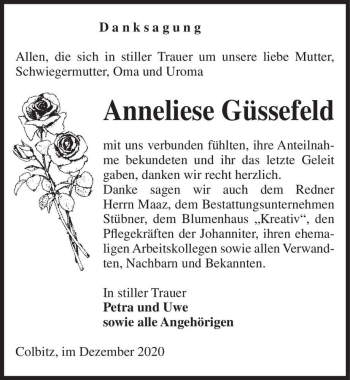 Traueranzeige von Anneliese Güssefeld  von Magdeburger Volksstimme