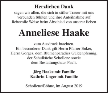 Traueranzeige von Anneliese Haake  von Magdeburger Volksstimme