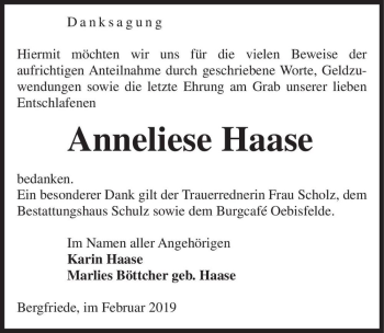 Traueranzeige von Anneliese Haase  von Magdeburger Volksstimme