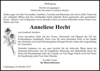 Traueranzeige von Anneliese Hecht  von Magdeburger Volksstimme